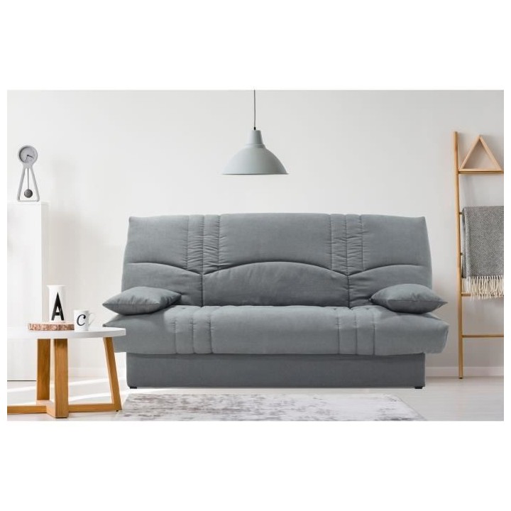 Clic clac 3 places THELMA - Tissu Soro gris moyen - Couchage 125x190 c