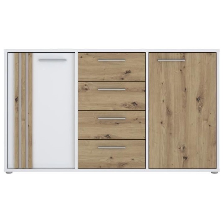 Buffet CARDIGAN 2 portes, 4 tiroirs - Décor chene artisan et blanc -