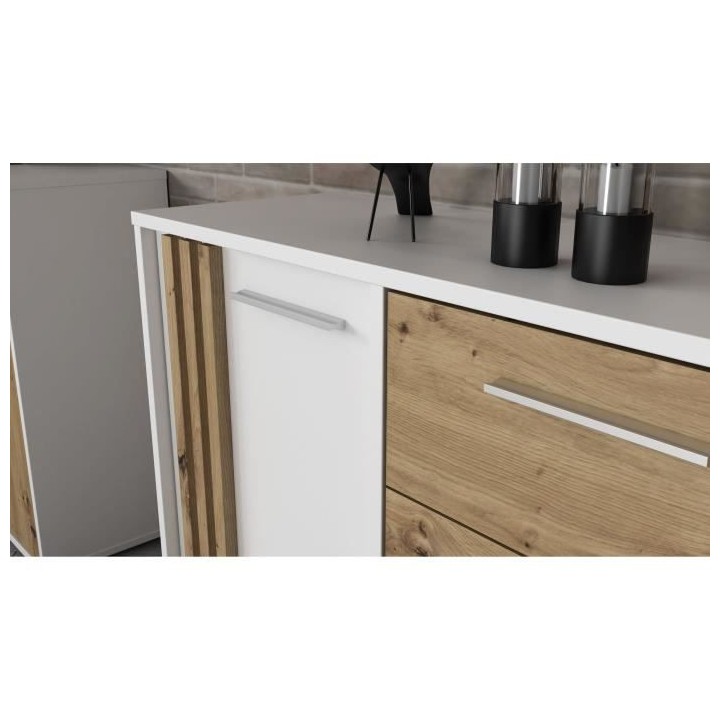 Buffet CARDIGAN 2 portes, 4 tiroirs - Décor chene artisan et blanc -