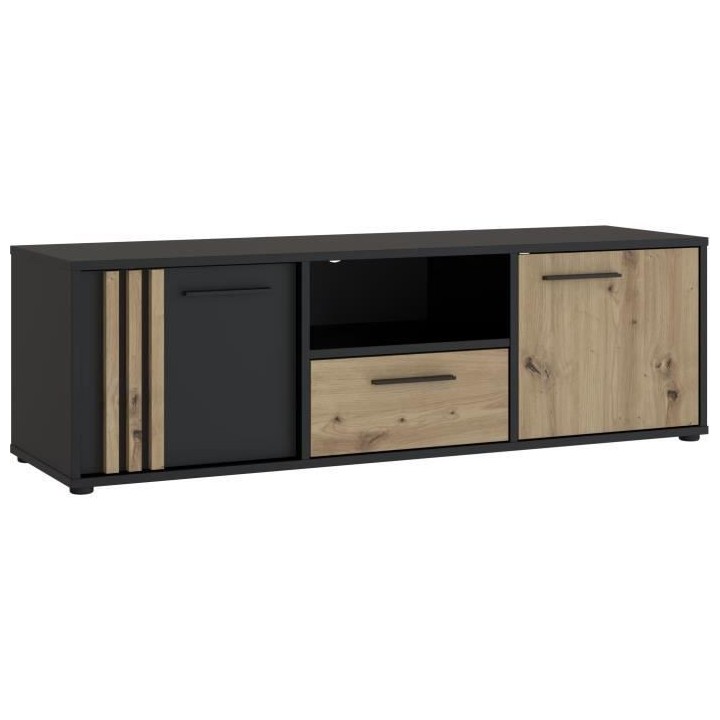 Meuble TV CARDIGAN 2 portes, 1 tiroir, 1 niche - Décor chene artisan