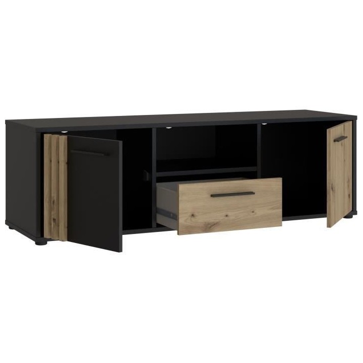 Meuble TV CARDIGAN 2 portes, 1 tiroir, 1 niche - Décor chene artisan