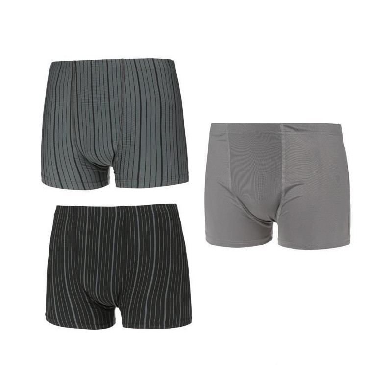 Lot de 3 Boxers Rayés Micro Noir/Gris Homme