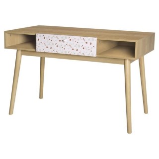 Bureau Droit GARDENIA - Bois et motifs - Pieds en Bois massif - 1 Tiro