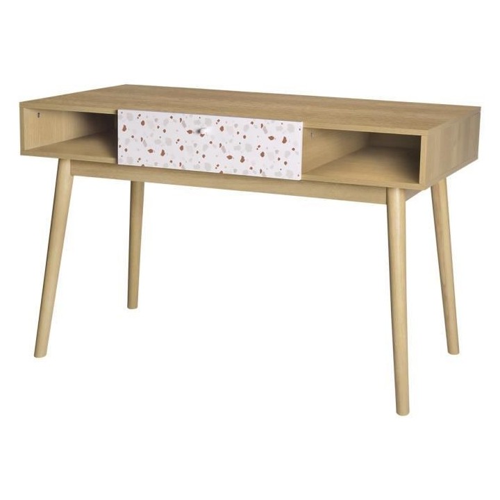 Bureau Droit GARDENIA - Bois et motifs - Pieds en Bois massif - 1 Tiro