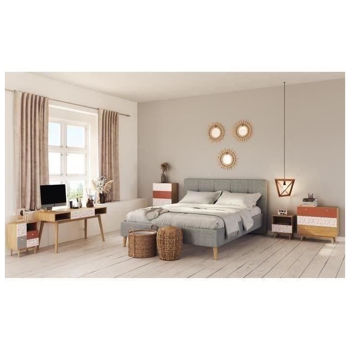 Bureau Droit GARDENIA - Bois et motifs - Pieds en Bois massif - 1 Tiro