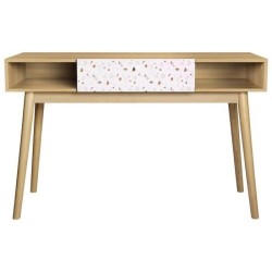 Bureau Droit GARDENIA - Bois et motifs - Pieds en Bois massif - 1 Tiroir - L 120 x P 55 x H 75 cm