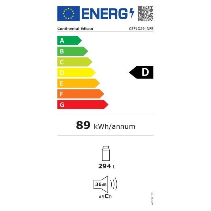 Réfrigérateur encastrable tout utile CONTINENTAL EDISON 294L - Froid