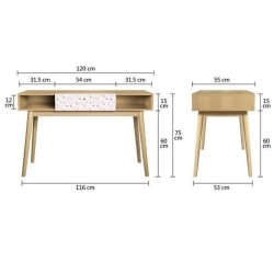 Bureau Droit GARDENIA - Bois et motifs - Pieds en Bois massif - 1 Tiroir - L 120 x P 55 x H 75 cm