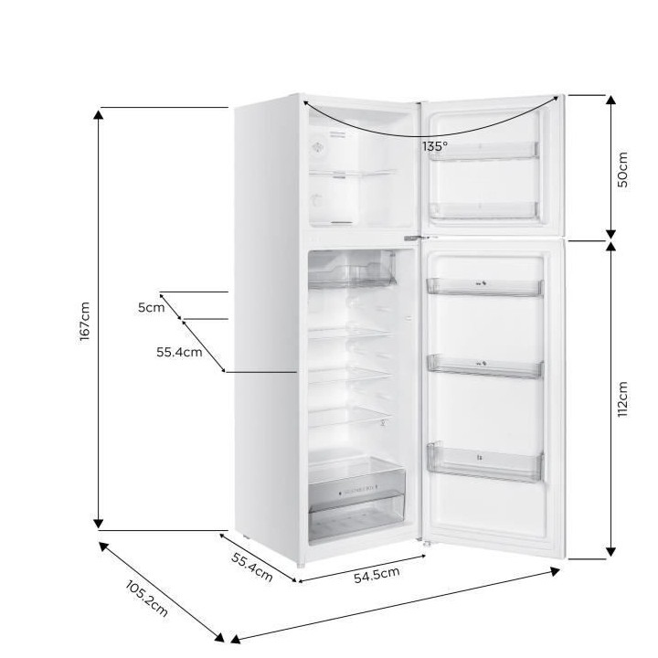 Réfrigérateur congélateur haut   - 247L - Total No Frost - Blanc -