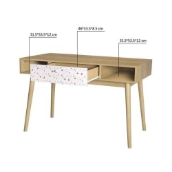 Bureau Droit GARDENIA - Bois et motifs - Pieds en Bois massif - 1 Tiroir - L 120 x P 55 x H 75 cm