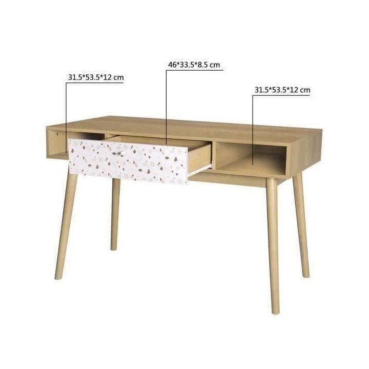 Bureau Droit GARDENIA - Bois et motifs - Pieds en Bois massif - 1 Tiro
