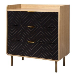 LINE Commode 3 tiroirs - Papier imitation bois et imprimé - L 80 x P