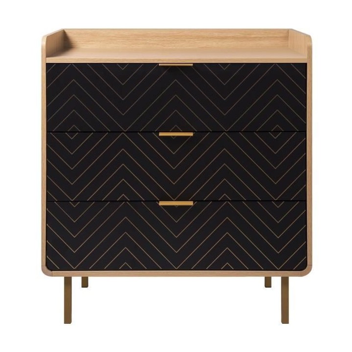 LINE Commode 3 tiroirs - Papier imitation bois et imprimé - L 80 x P