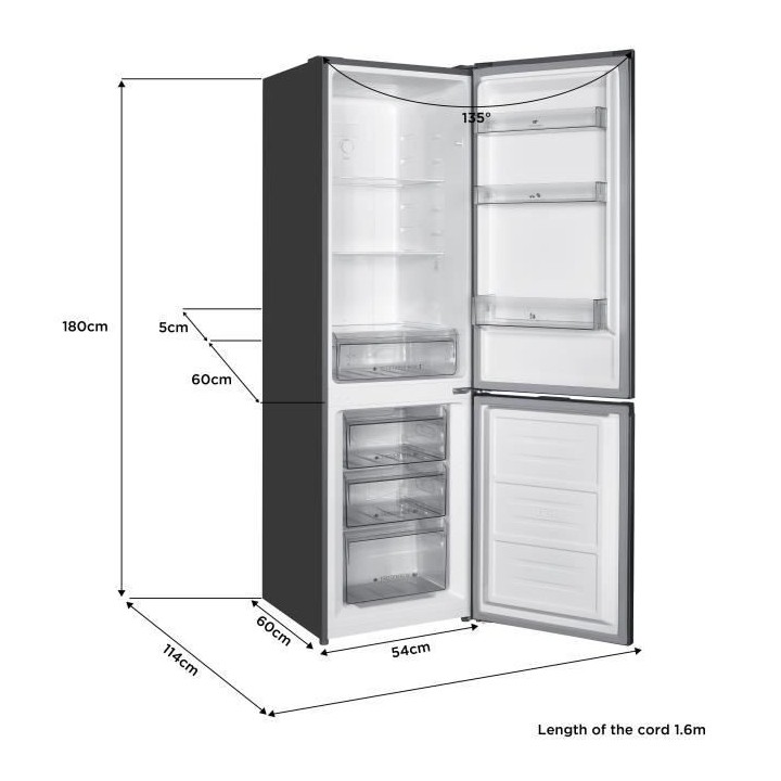 Réfrigérateur congélateur bas CONTINENTAL EDISON CEFC251NFS - Sans