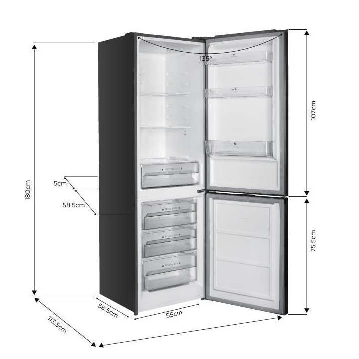Réfrigérateur congélateur bas CONTINENTAL EDISON - 293L - Total No