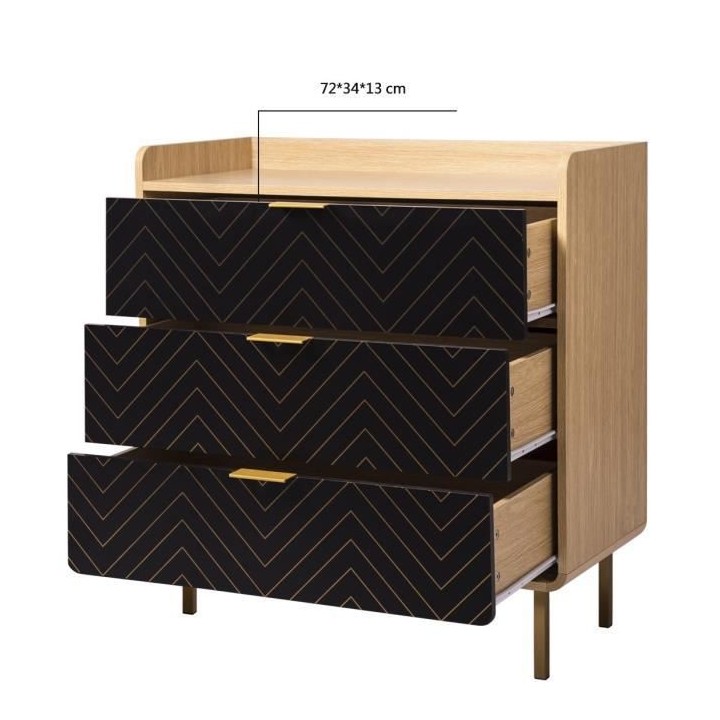 LINE Commode 3 tiroirs - Papier imitation bois et imprimé - L 80 x P