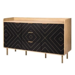 Buffet LINE - Décor bois et noir - 2 portes + 3 tiroirs - L 140 x P 4