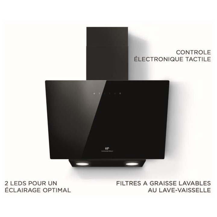 Hotte décorative noire CONTINENTAL EDISON CEHD6065B - L60 cm