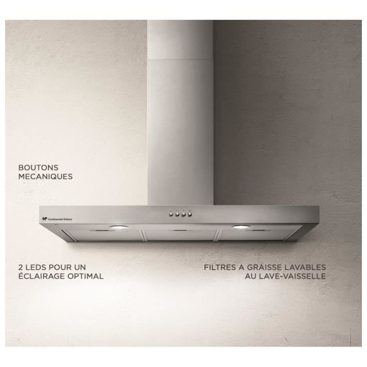Hotte décorative inox CONTINENTAL EDISON CEHD9058S - 90 cm