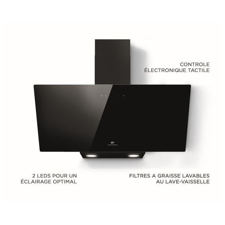 Hotte décorative noire CONTINENTAL EDISON CEHD9065B - L90 cm