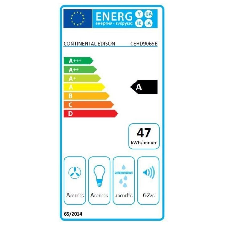 Hotte décorative noire CONTINENTAL EDISON CEHD9065B - L90 cm