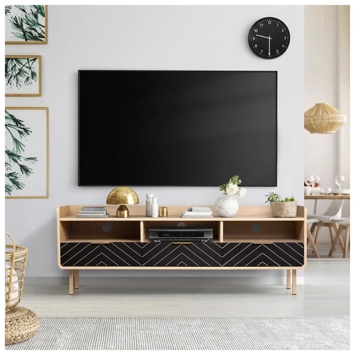 Meuble TV - Style chic - Panneaux de particules - Chene et motifs - L