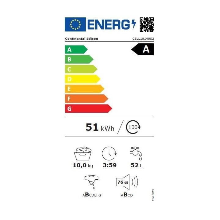 Lave-linge hublot CONTINENTAL EDISON CELL10140S2 - 10 kg - Largeur 60