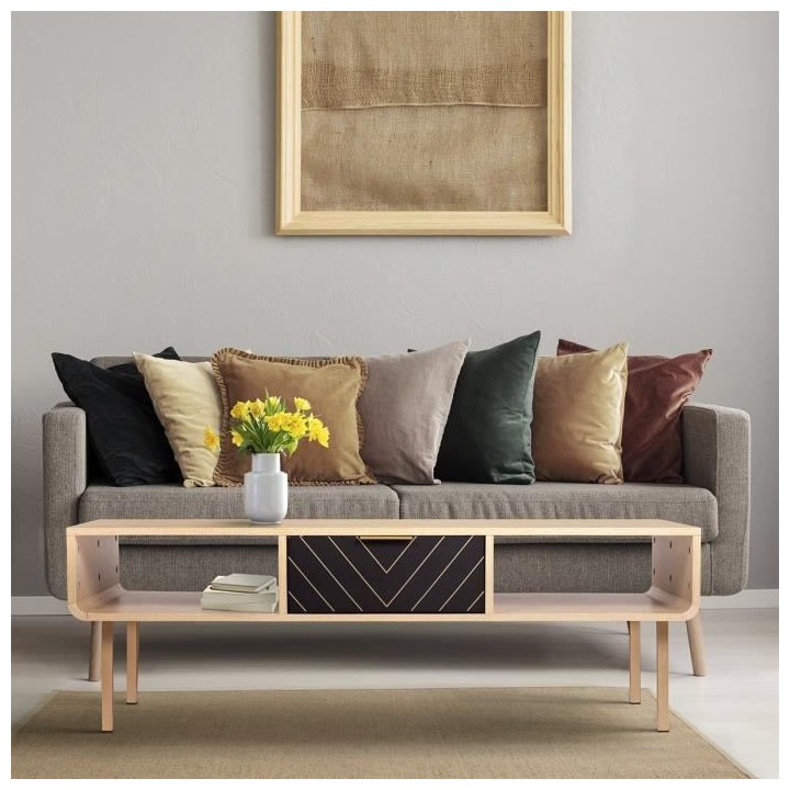 Table basse rectangulaire - En panneaux de particules, papier décor -