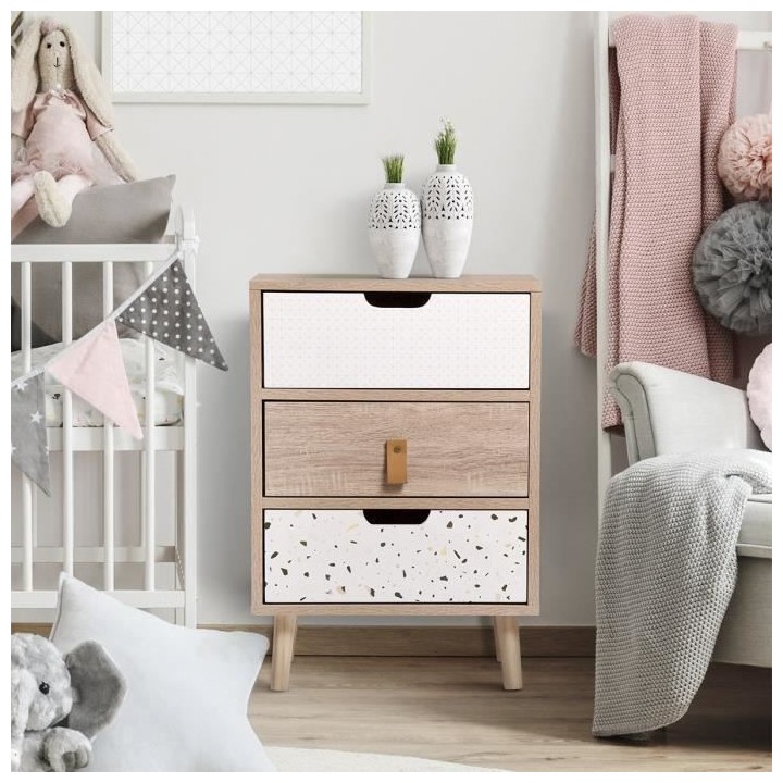 Meuble de rangement 3 tiroirs - En panneaux de particules avec piétem