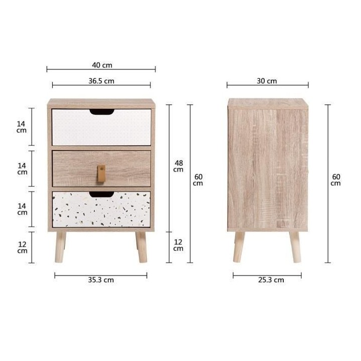 Meuble de rangement 3 tiroirs - En panneaux de particules avec piétem