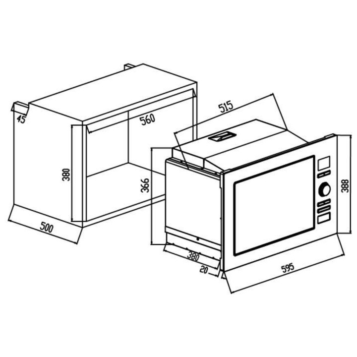 Micro-ondes grill encastrable CONTINENTAL EDISON CEMO25GEB2 Noir L59,5