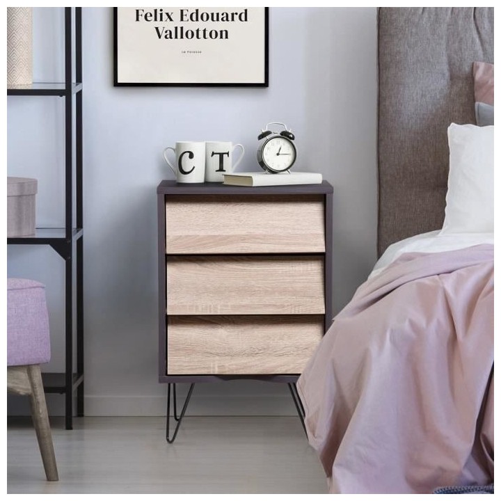 Meuble de rangement 3 tiroirs - En panneaux de particules avec piétem