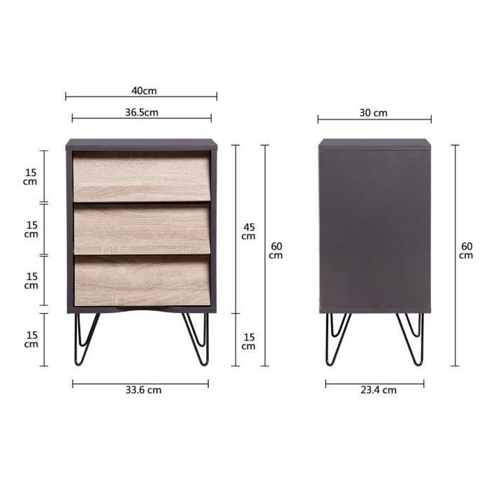 Meuble de rangement 3 tiroirs - En panneaux de particules avec piétem