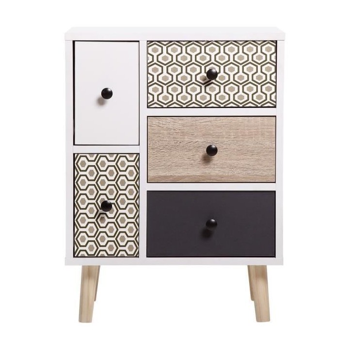 Meuble de rangement 5 tiroirs - En panneaux de particules avec piétem