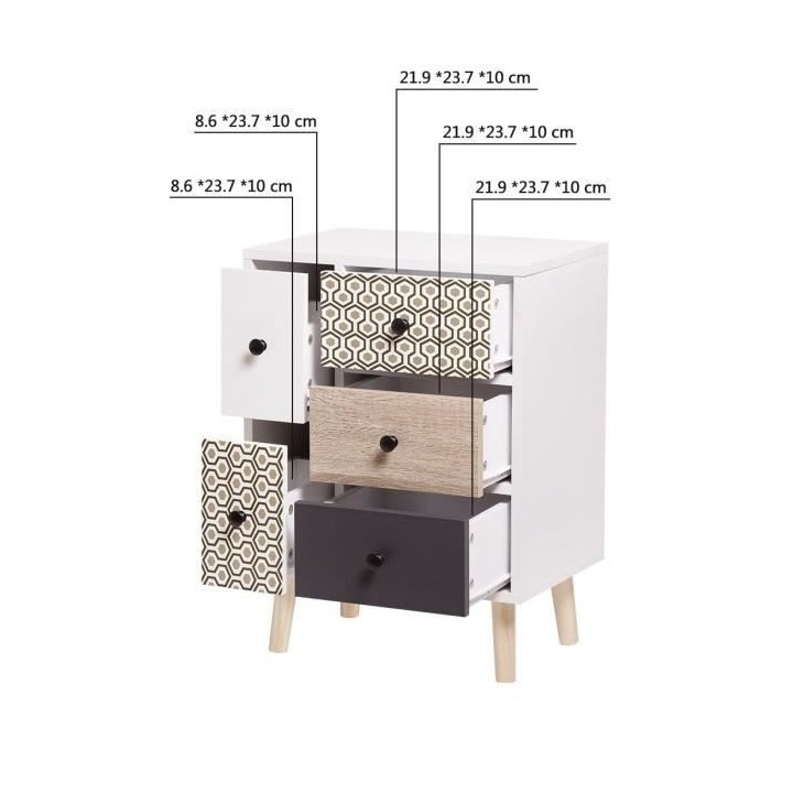 Meuble de rangement 5 tiroirs - En panneaux de particules avec piétem