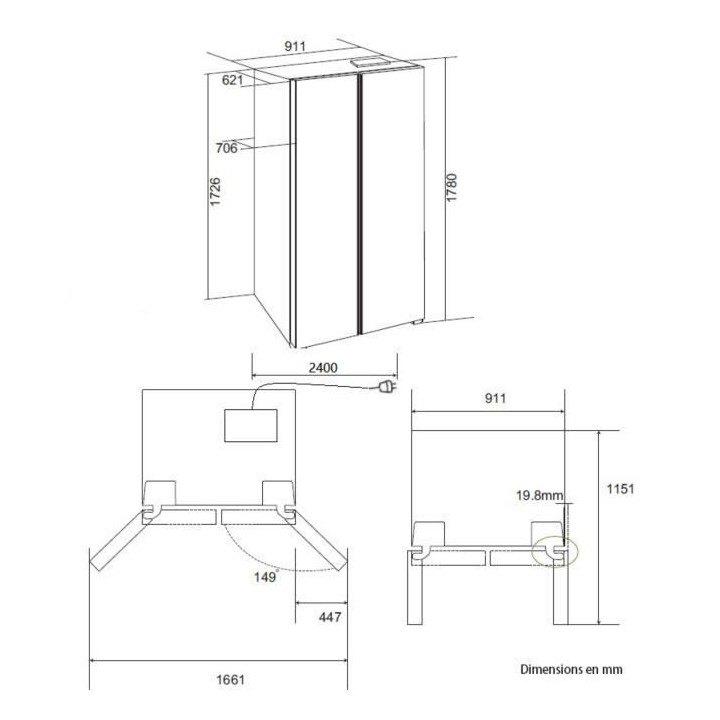 Réfrigérateur américain 556L - Total No Frost - distributeur d'eau