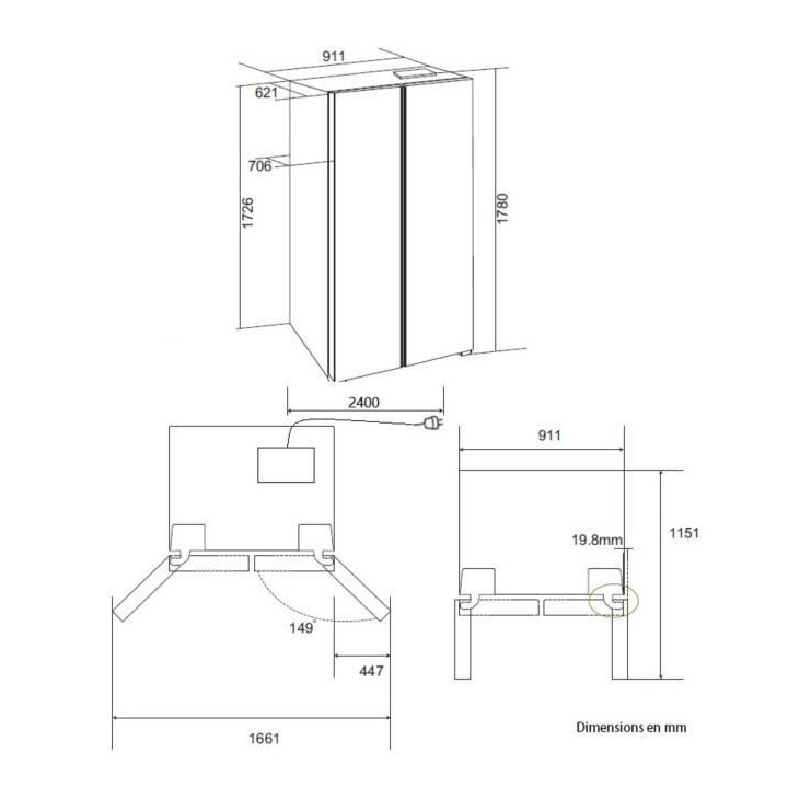 Réfrigérateur américain 556L - Total No Frost - distributeur d'eau