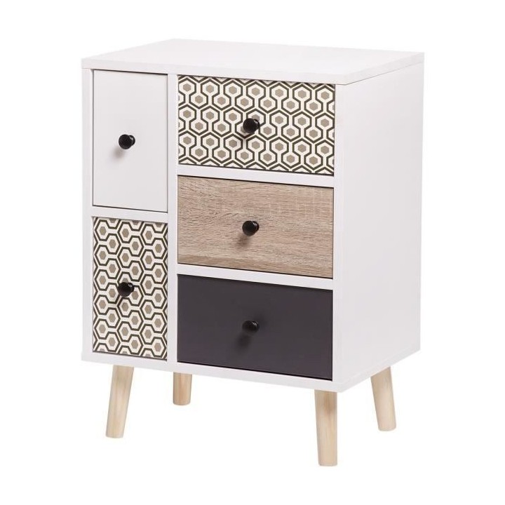 Meuble de rangement 5 tiroirs - En panneaux de particules avec piétem