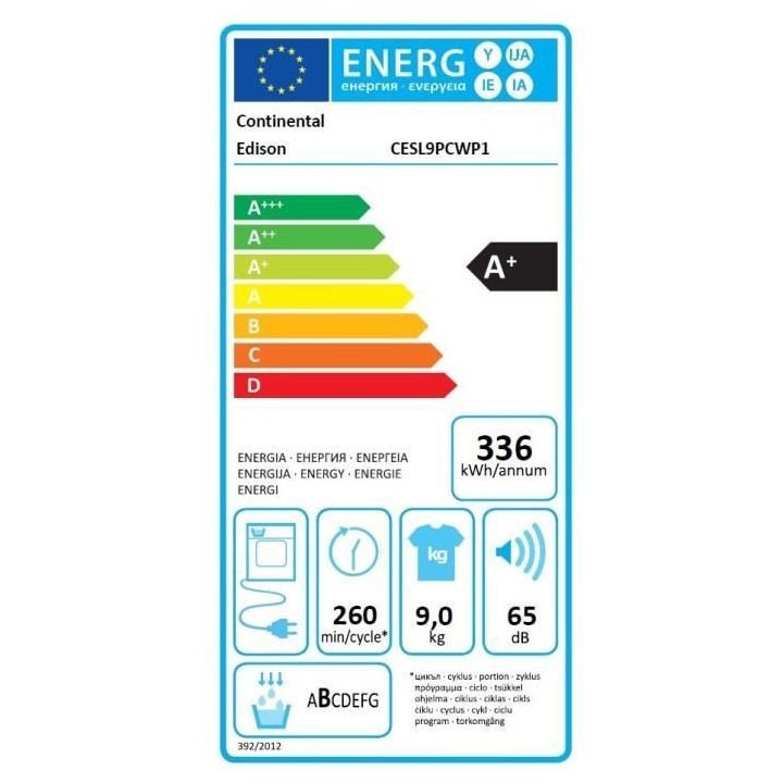 Seche-linge pompe a chaleur CONTINENTAL EDISON CESL9PCWP1- 9 kg - Larg