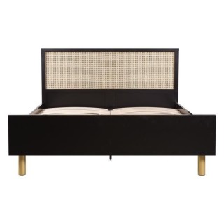 Lit 160x200 cm - En MDF laqué noir et cannage de rotin naturel - HARR