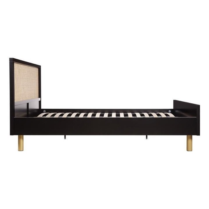 Lit 160x200 cm - En MDF laqué noir et cannage de rotin naturel - HARR