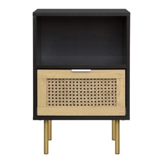Table de chevet - En MDF laqué noir et cannage de rotin naturel - HAR