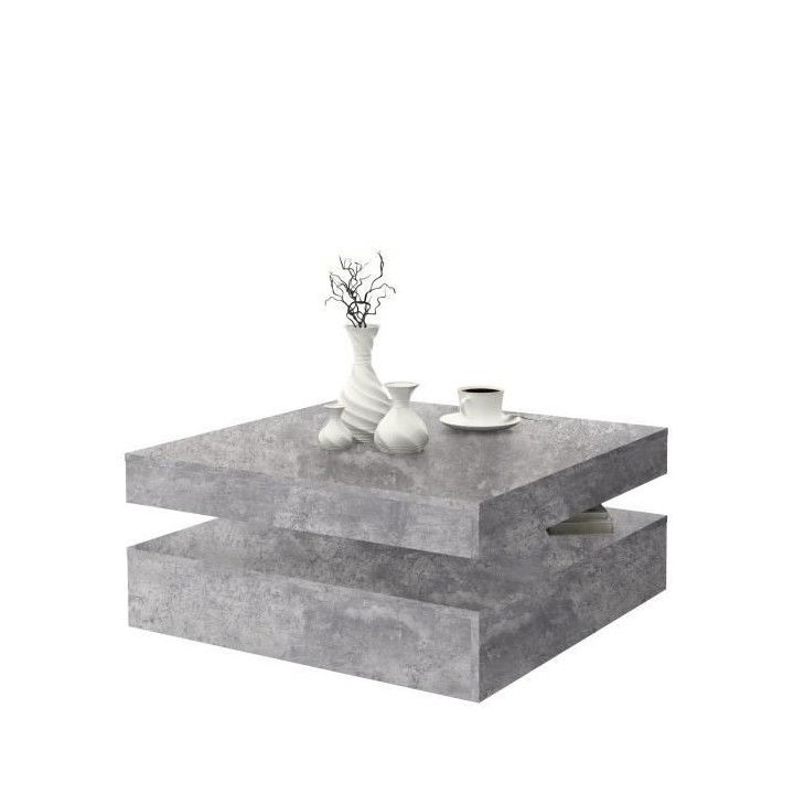 Table basse carrée pivotante - Panneau de particules - Décor béton