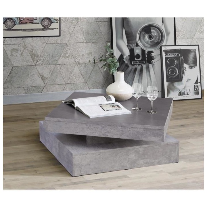 Table basse carrée pivotante - Panneau de particules - Décor béton