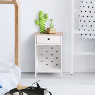 Table de chevet enfant 1 tiroir - Décor Chene et laqué blanc - MDF e