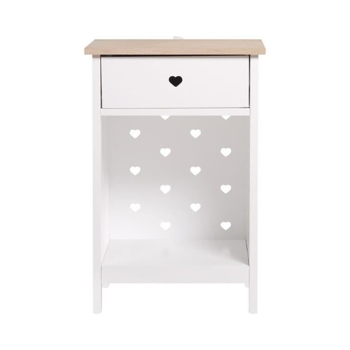 Table de chevet enfant 1 tiroir - Décor Chene et laqué blanc - MDF e