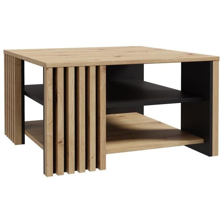 Table basse CARDIGAN - Décor chene artisan et noir - L80 x P80 x H45