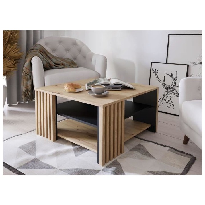 Table basse CARDIGAN - Décor chene artisan et noir - L80 x P80 x H45