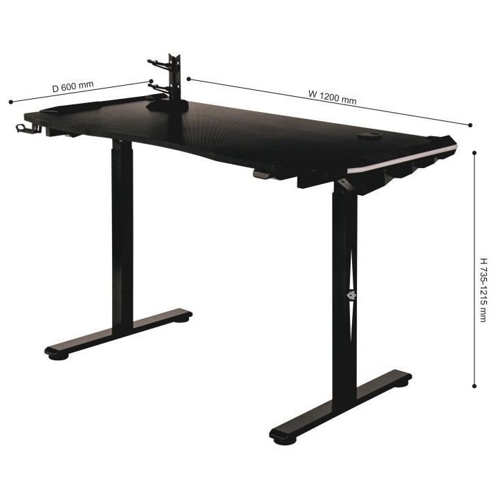Bureau gaming électrique CGM - Réglable en hauteur - Support de cont