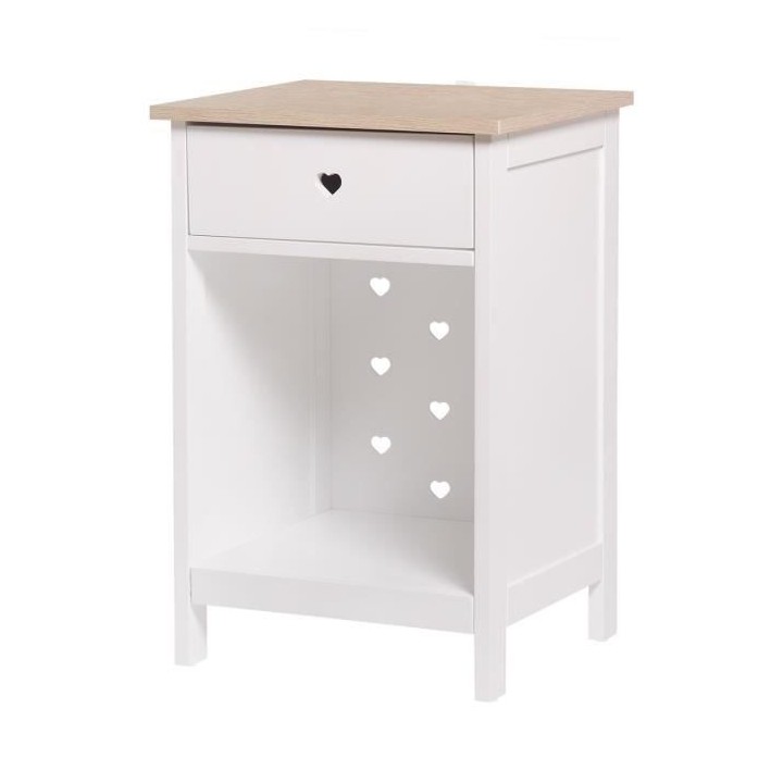 Table de chevet enfant 1 tiroir - Décor Chene et laqué blanc - MDF e